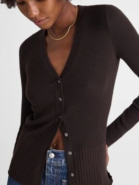 Madewell Merino Silk V-Neck Cardigan Brown Slim Fit Knit XXS NY442 Quiet Luxury